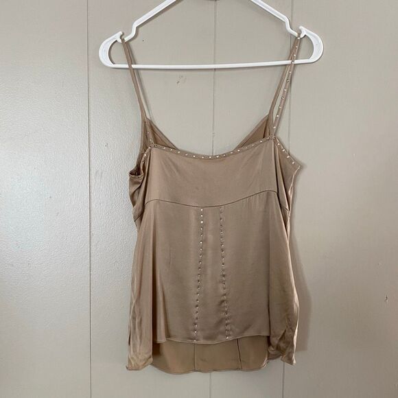 Calvin Klein Satin Studded Cami Top Womenβs Size 4 Nude Beige Spaghetti Strap Ta - Picture 2 of 6